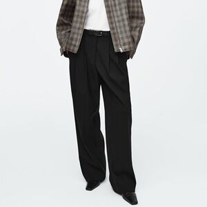 COS relaxed tailored wool wide leg pant in black, size US6